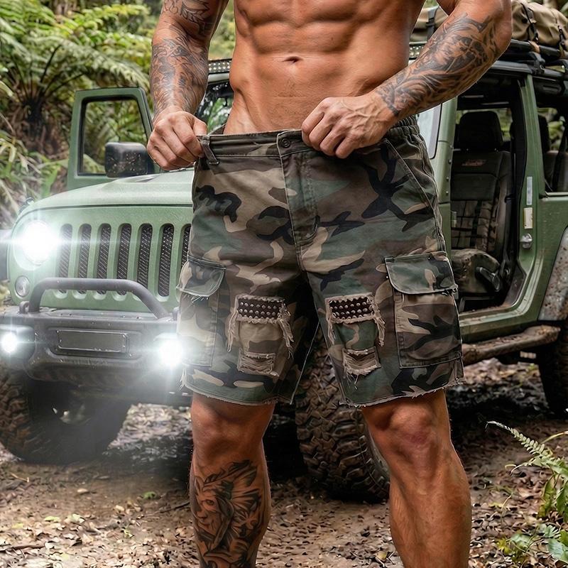 【DY006-YY]New Summer American Workwear Camo Shorts for Men, Loose & Casual Knee-Length Shorts, Simple & Practical for Summer Leisure and Beach Wear
