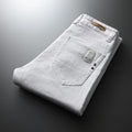 Men’s Trendy Slim‑Fit White Jeans, Embroidered European‑Style Skinny Denim Pants 109