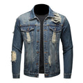Vintage Distressed Street Style Washed Denim Jacket for Men, Casual Spring & Autumn Daily Wear, Trendy for Young Guys Long Sleeve Menswear