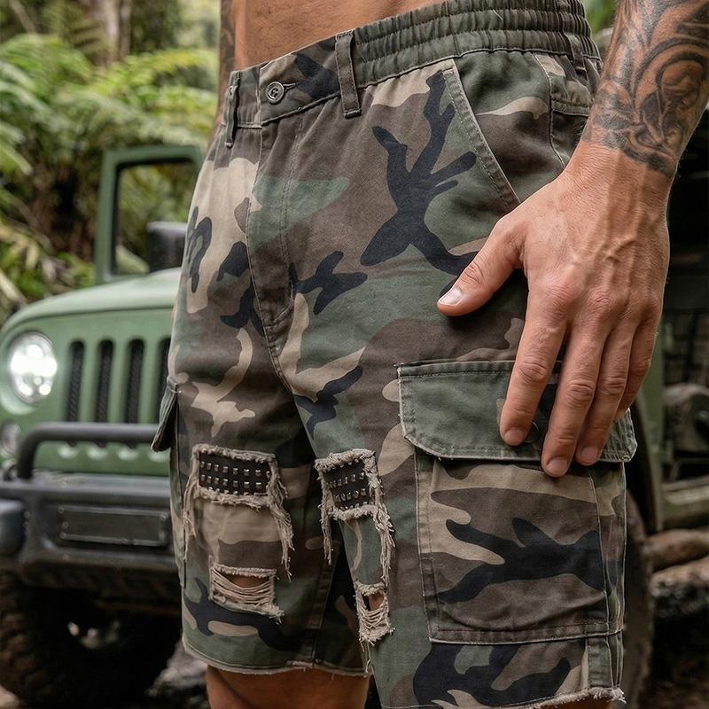 【DY006-YY]New Summer American Workwear Camo Shorts for Men, Loose & Casual Knee-Length Shorts, Simple & Practical for Summer Leisure and Beach Wear