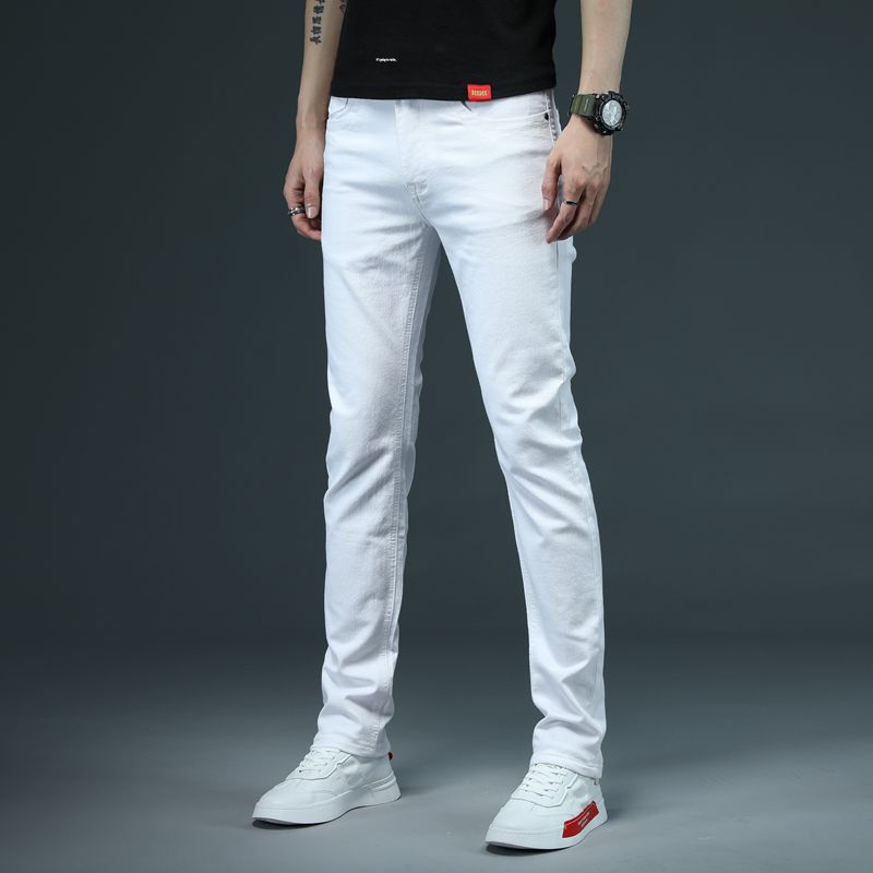 Men’s Trendy Slim‑Fit White Jeans, Embroidered European‑Style Skinny Denim Pants 109
