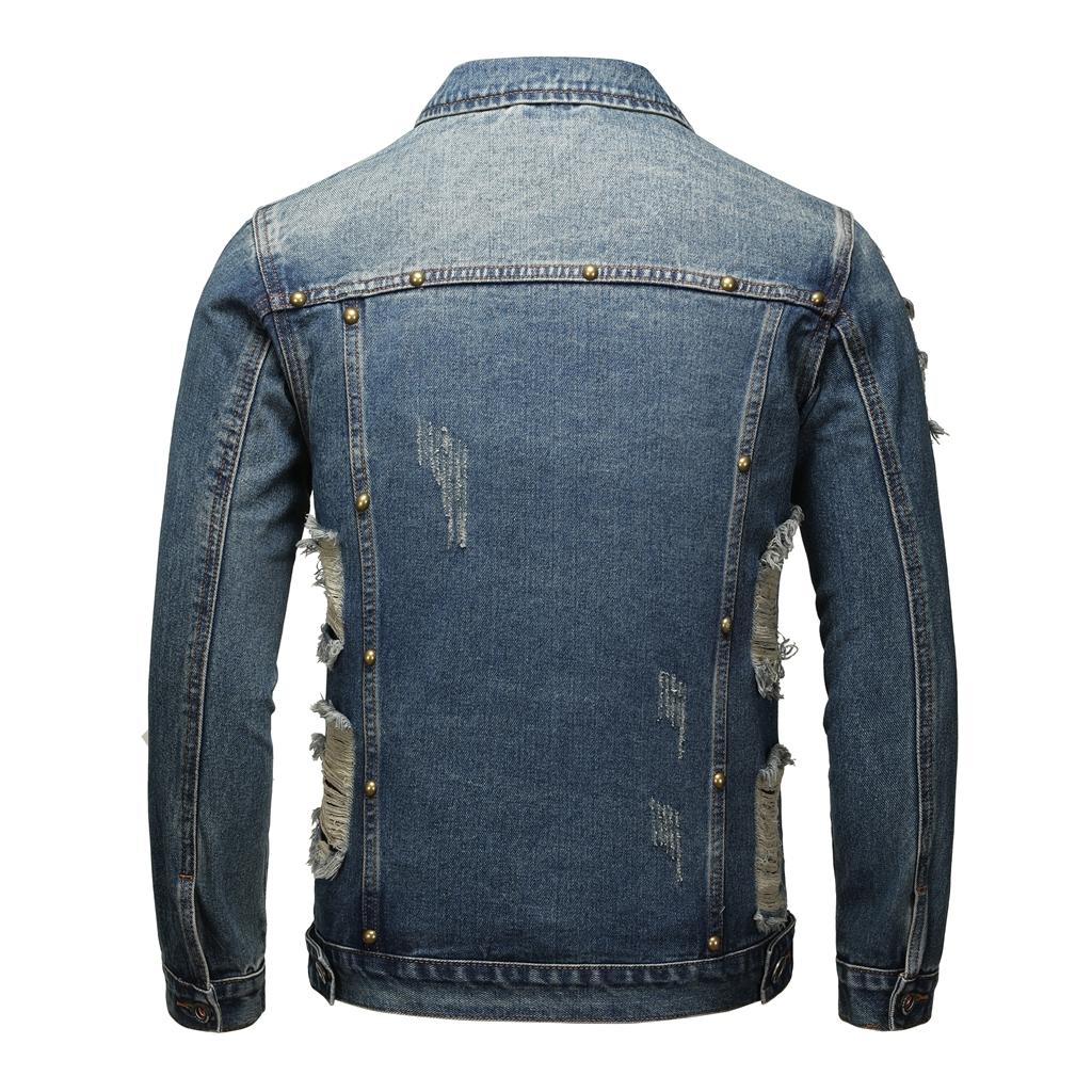 Vintage Distressed Street Style Washed Denim Jacket for Men, Casual Spring & Autumn Daily Wear, Trendy for Young Guys Long Sleeve Menswear