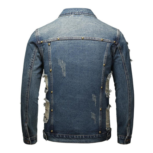 Vintage Distressed Street Style Washed Denim Jacket for Men, Casual Spring & Autumn Daily Wear, Trendy for Young Guys Long Sleeve Menswear