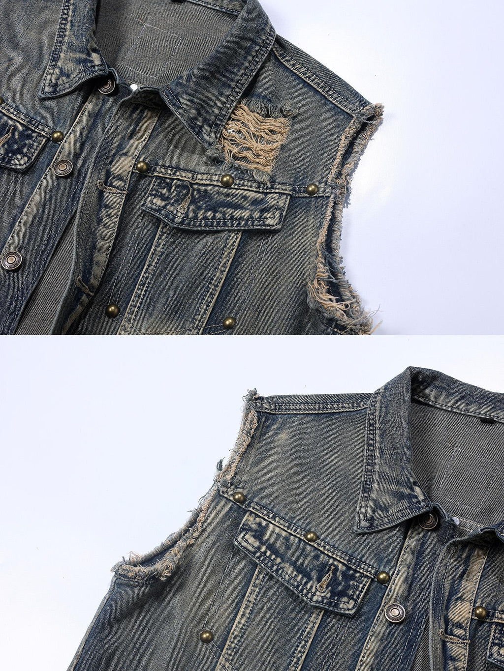 [MJ579-YOUYI}New Arrival Men's Denim Jacket with Ripped Design, Retro Washed Vest, a Stylish Pick for Streetwear Looks