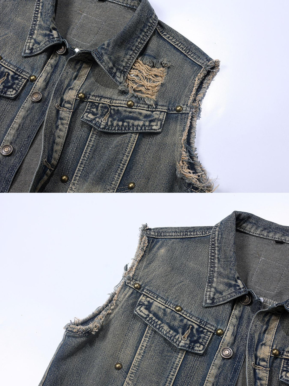 [MJ579-YOUYI}New Arrival Men's Denim Jacket with Ripped Design, Retro Washed Vest, a Stylish Pick for Streetwear Looks