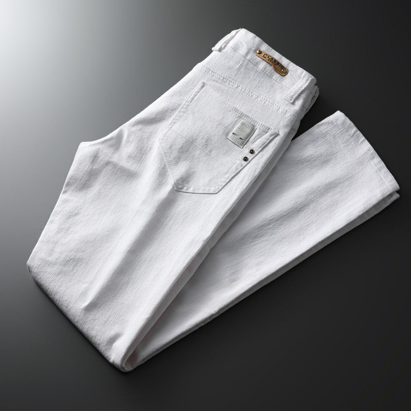 Men’s Trendy Slim‑Fit White Jeans, Embroidered European‑Style Skinny Denim Pants 109