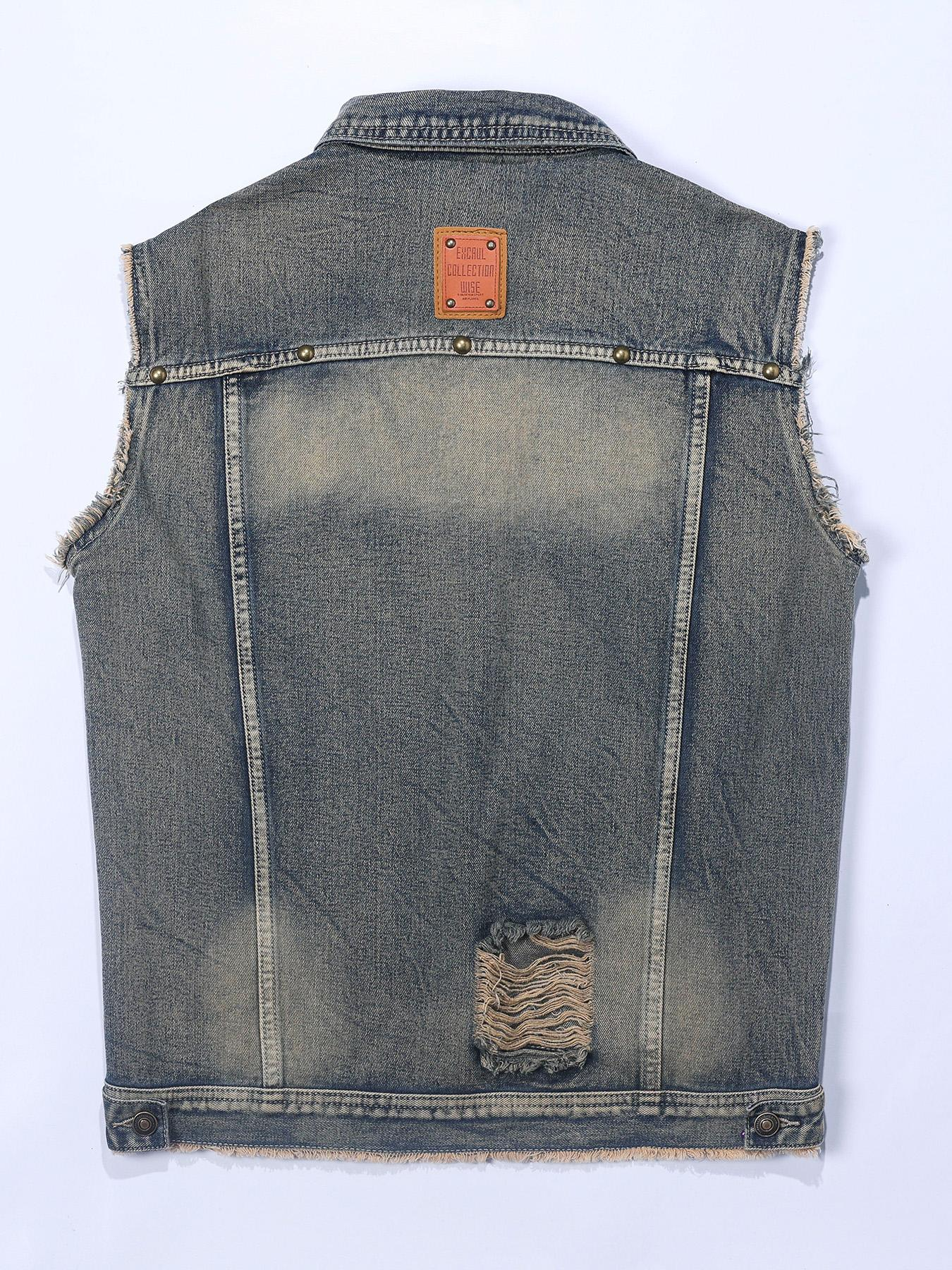 [MJ579-YOUYI}New Arrival Men's Denim Jacket with Ripped Design, Retro Washed Vest, a Stylish Pick for Streetwear Looks