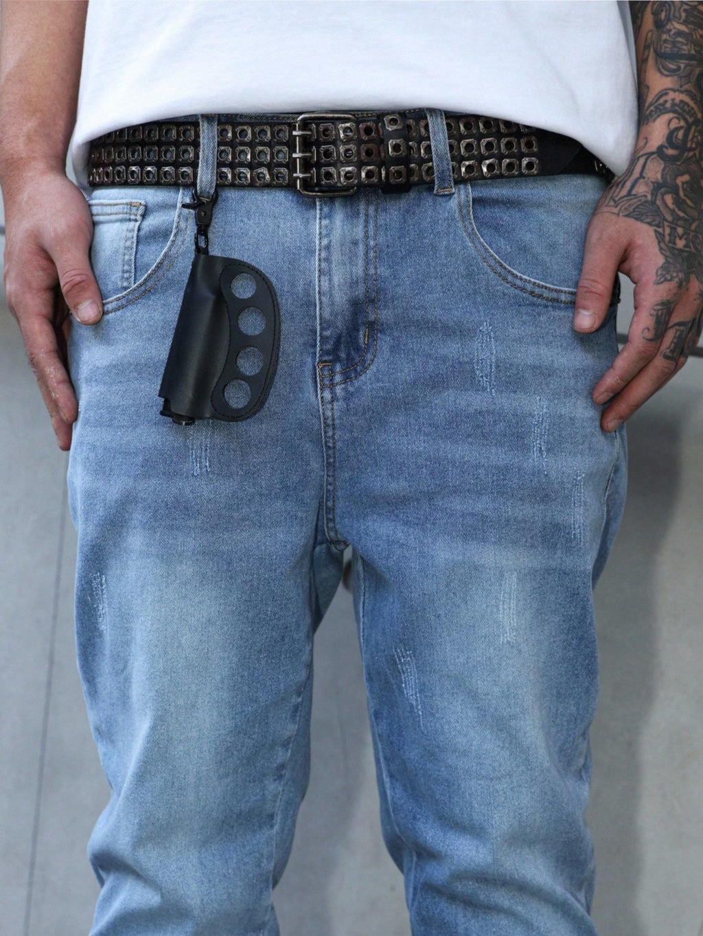 [TS2610] American High Street Stacked Jeans Men Zip Cuff Raw Frayed Bootcut Denim Pants