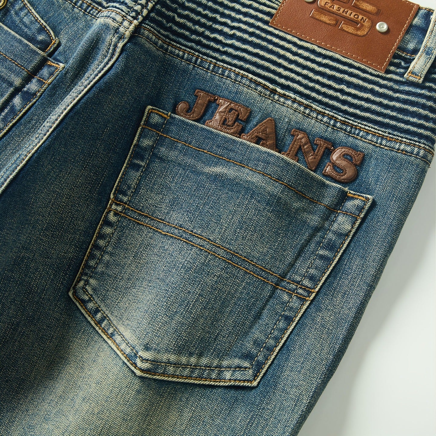 [Biker Style] 2026 Summer Men’s Heavy Pleated Mecha‑Blue Stretch Slim Straight‑Fit Denim Jeans P460