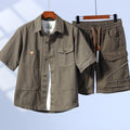Summer New Heavy‑Weight Cargo Short‑Sleeve Shirt, Plus Size Trendy Casual Lapel Field Coffee CS043