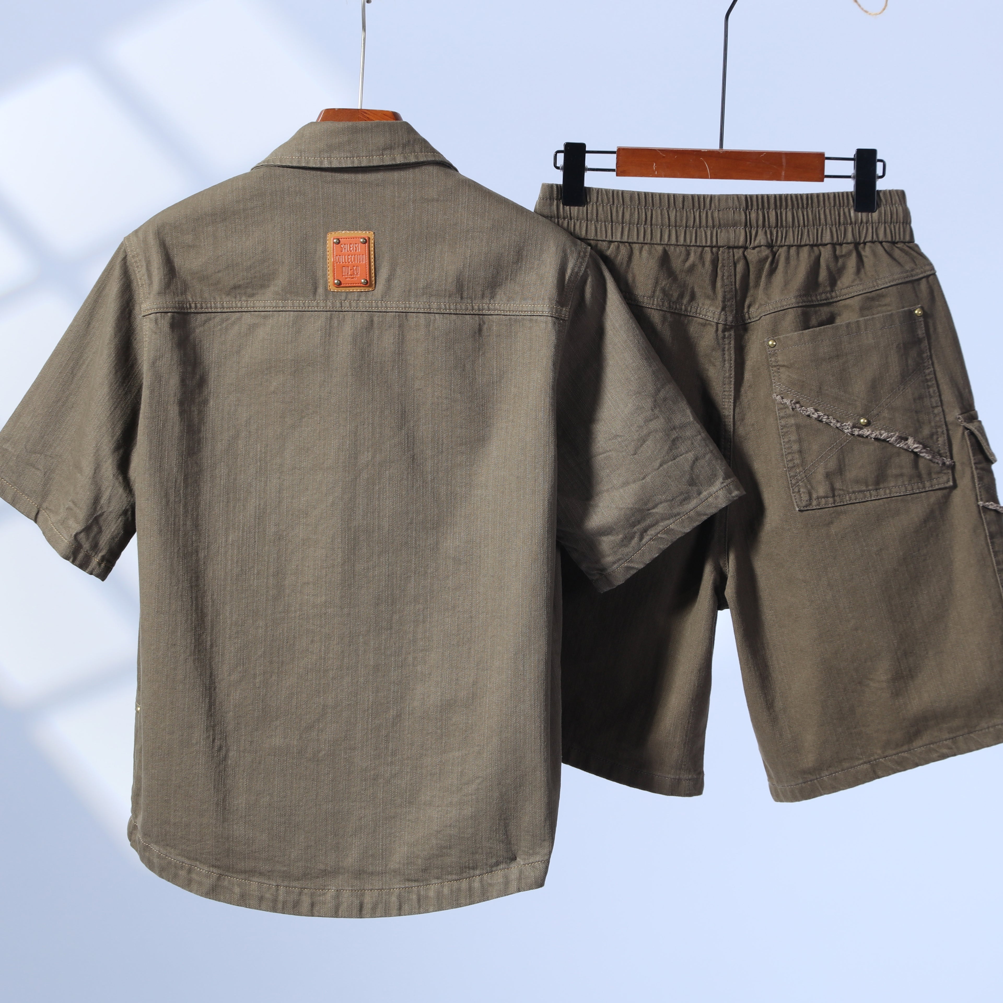 Summer New Heavy‑Weight Cargo Short‑Sleeve Shirt, Plus Size Trendy Casual Lapel Field Coffee CS043