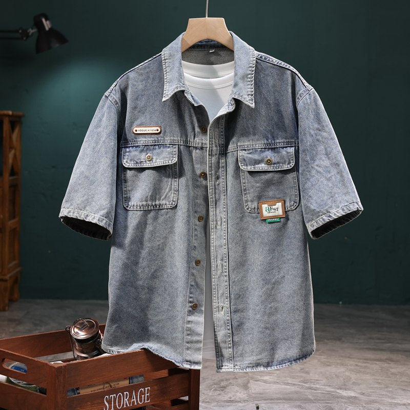 [CS566] Summer Trendy Handsome Men's Short Sleeve Denim Shirt