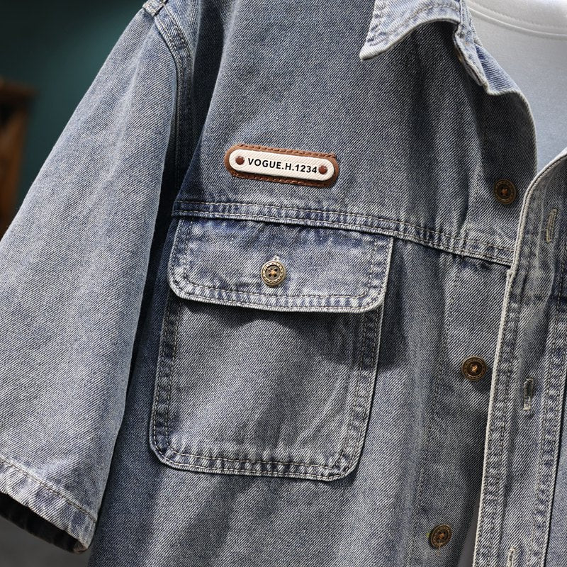 [CS566] Summer Trendy Handsome Men's Short Sleeve Denim Shirt