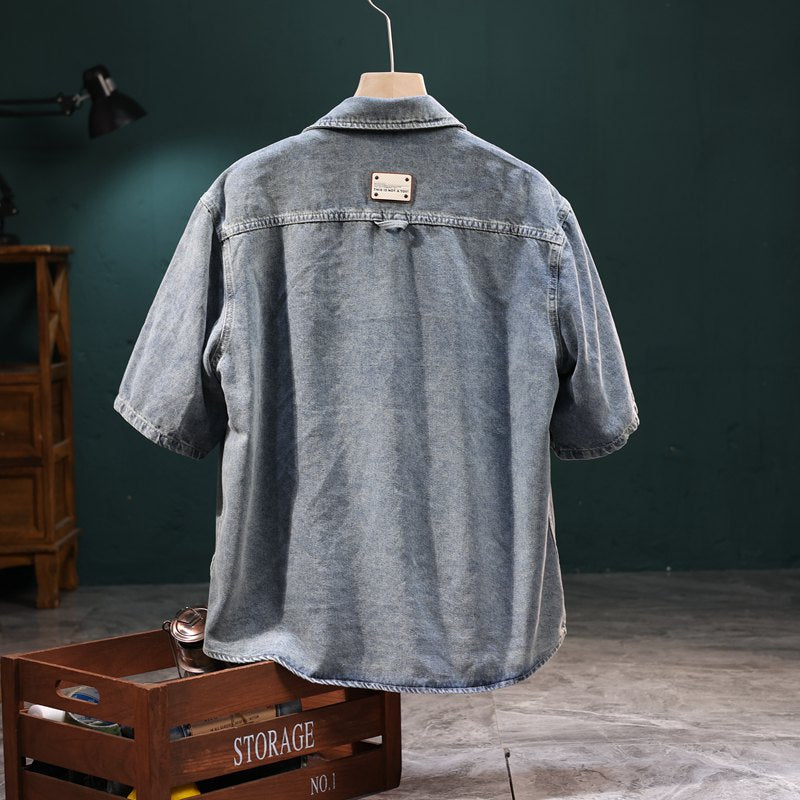 [CS566] Summer Trendy Handsome Men's Short Sleeve Denim Shirt